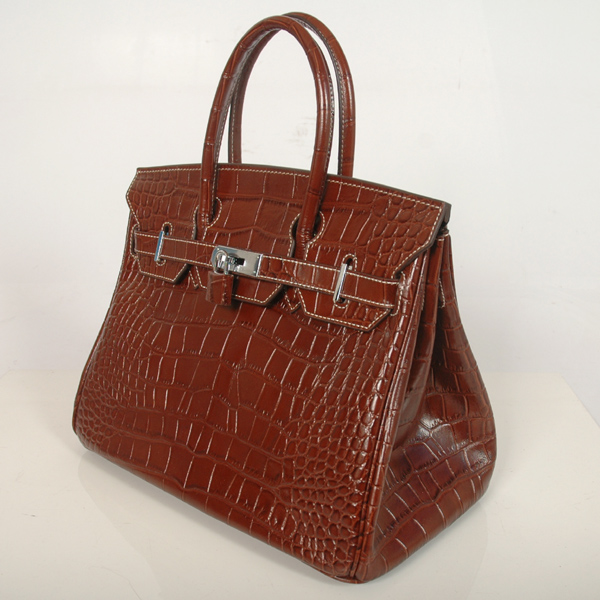 H30CSDBS Hermes Birkin 30cm strisce in pelle di coccodrillo in Dark Br